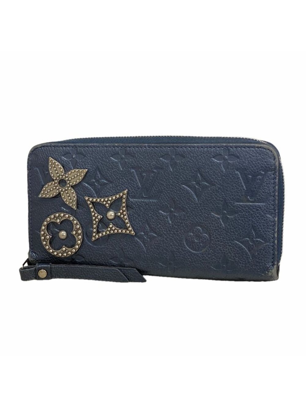 Louis Vuitton Wallet Monogram Empreinte Flower Studs Zippy Marine Metal